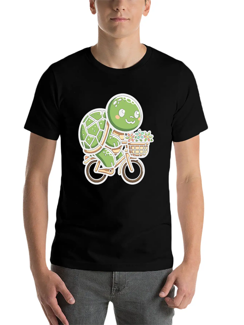 Pedaling Petals: Turtle's Flower Delivery Essential Cotton Tee For Daily Outfits – Unisex Style