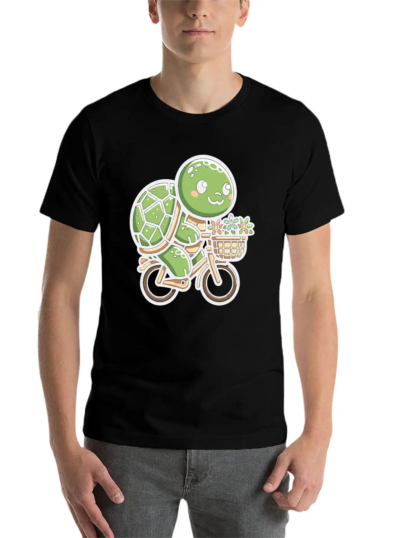 Pedaling Petals: Turtle's Flower Delivery Essential Cotton Tee For Daily Outfits – Unisex Style