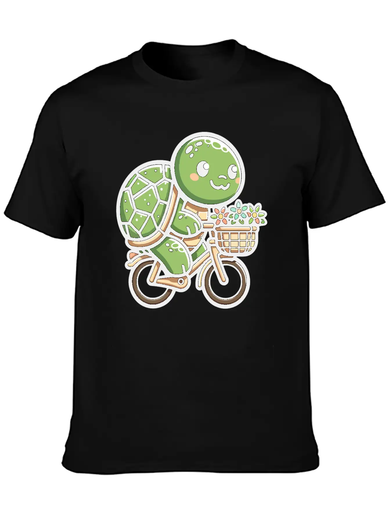 Pedaling Petals: Turtle's Flower Delivery Essential Cotton Tee For Daily Outfits – Unisex Style
