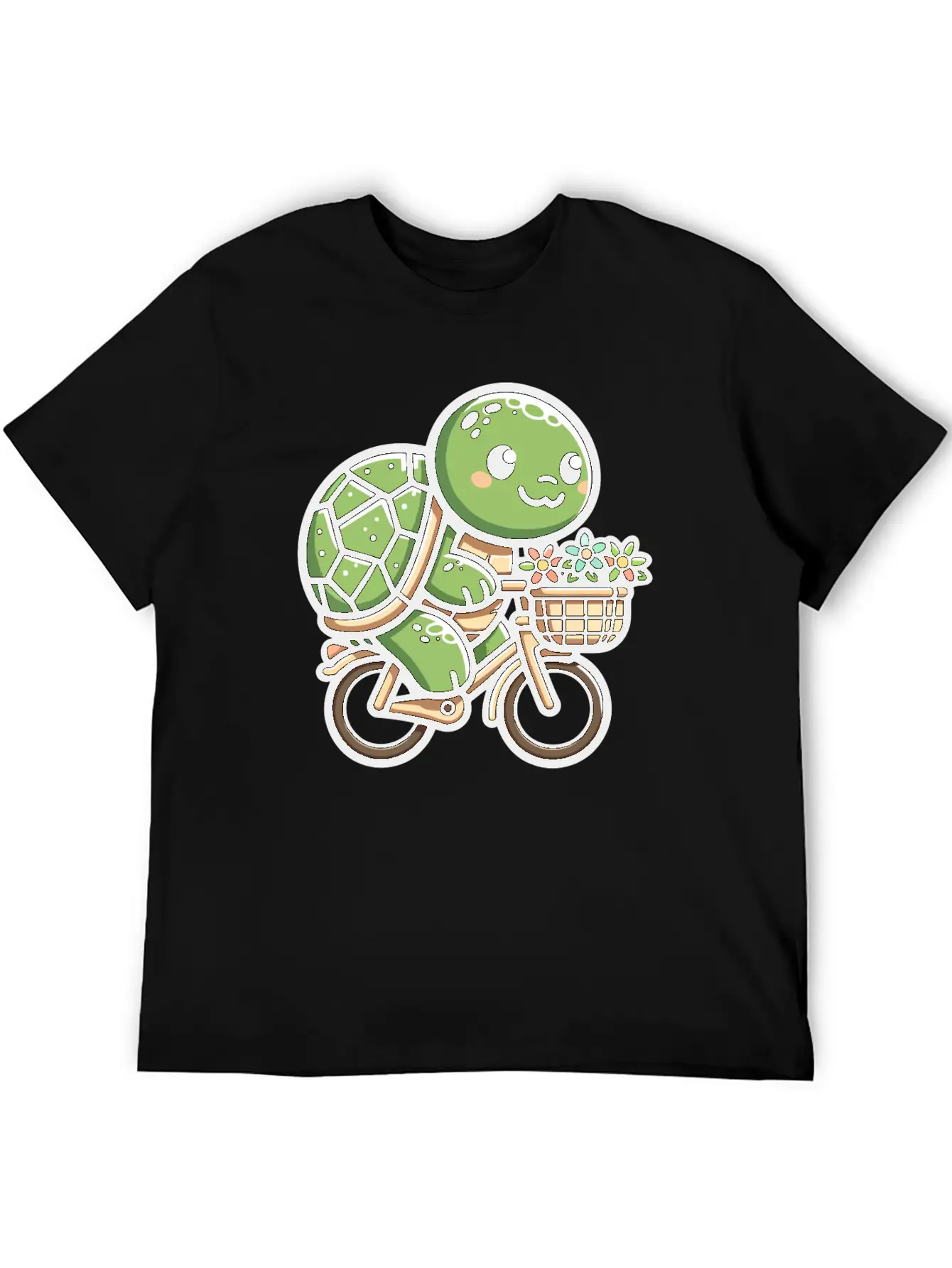 Pedaling Petals: Turtle's Flower Delivery Essential Cotton Tee For Daily Outfits – Unisex Style