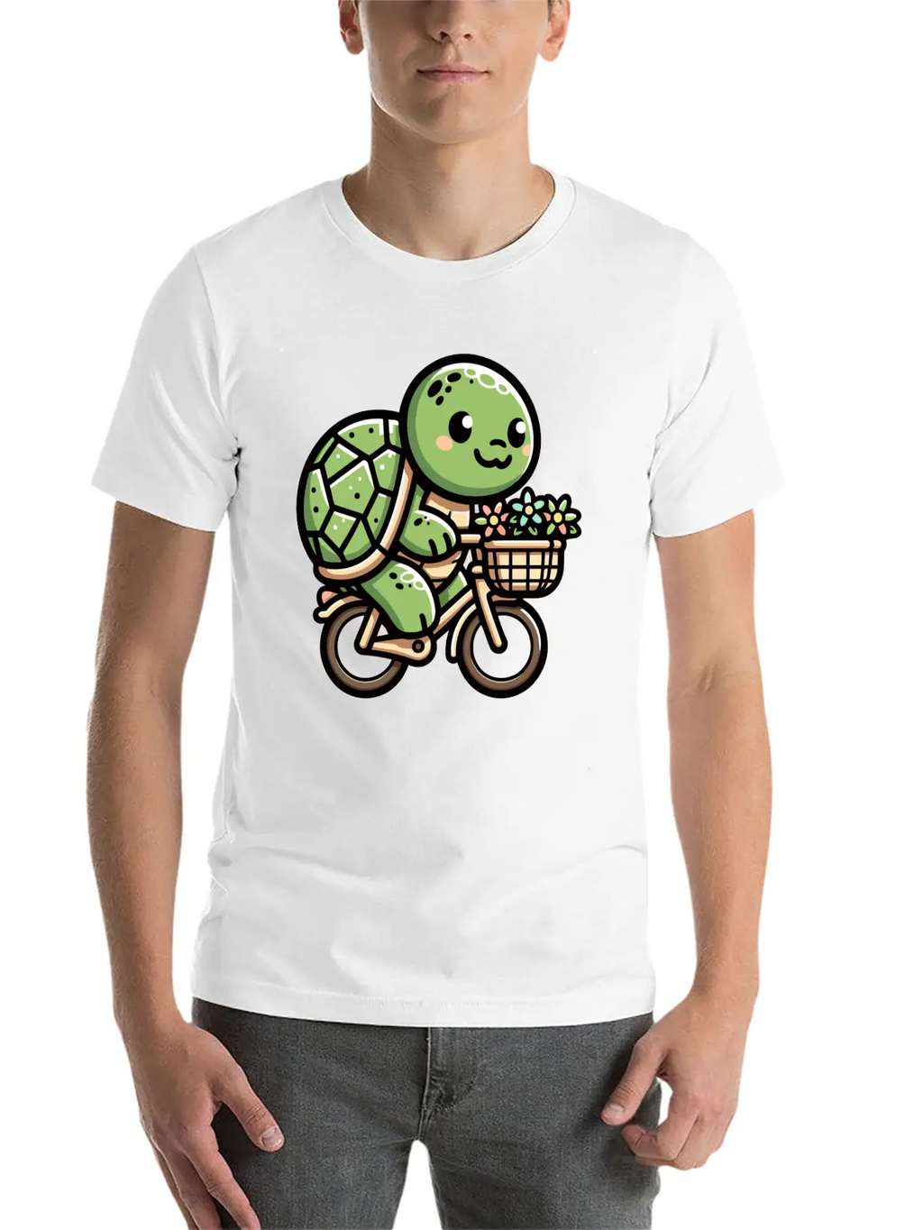 Pedaling Petals: Turtle's Flower Delivery Essential Cotton Tee For Daily Outfits – Unisex Style