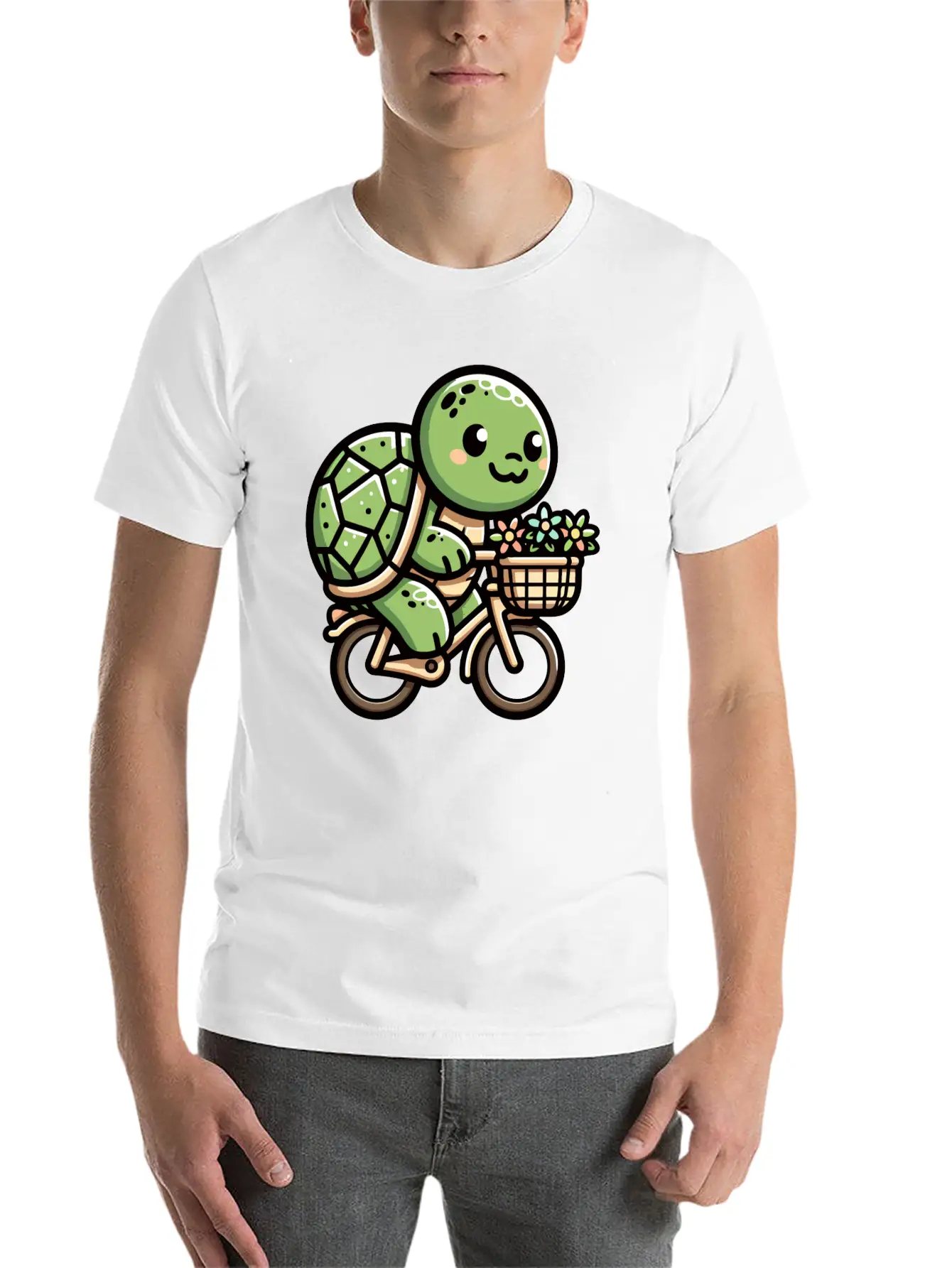 Pedaling Petals: Turtle's Flower Delivery Essential Cotton Tee For Daily Outfits – Unisex Style