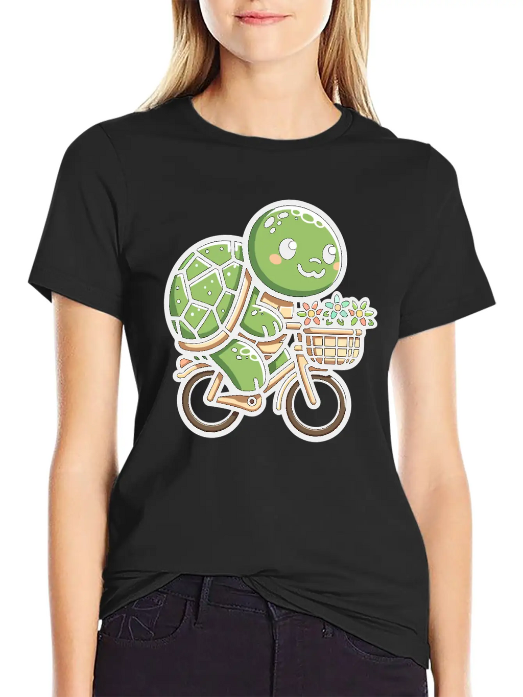 Pedaling Petals: Turtle's Flower Delivery Essential Cotton Tee For Daily Outfits – Unisex Style