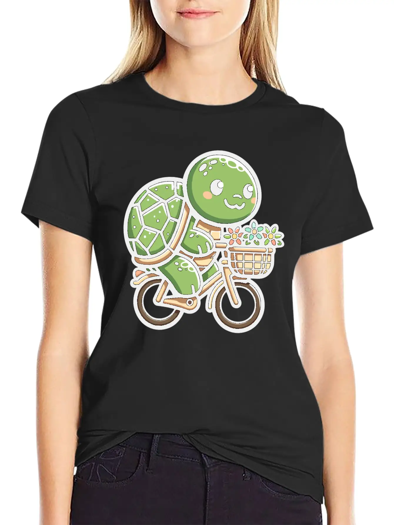 Pedaling Petals: Turtle's Flower Delivery Essential Cotton Tee For Daily Outfits – Unisex Style