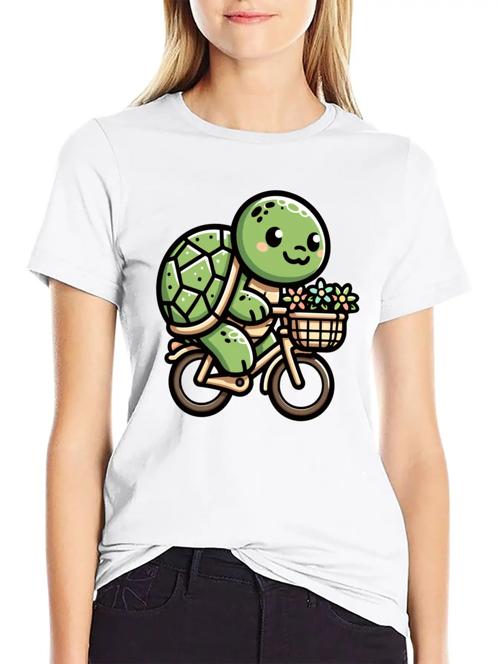 Pedaling Petals: Turtle's Flower Delivery Essential Cotton Tee For Daily Outfits – Unisex Style