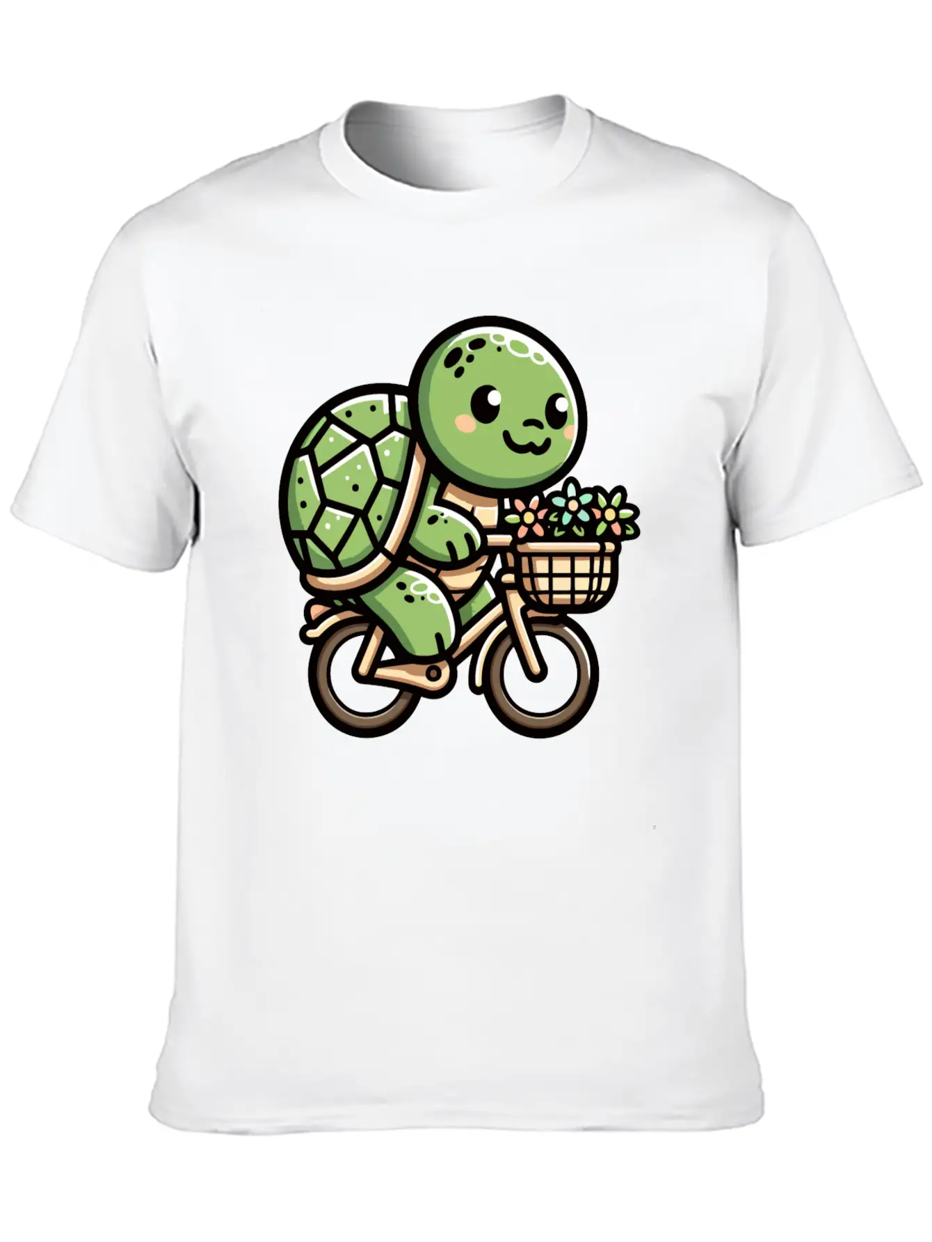 Pedaling Petals: Turtle's Flower Delivery Essential Cotton Tee For Daily Outfits – Unisex Style