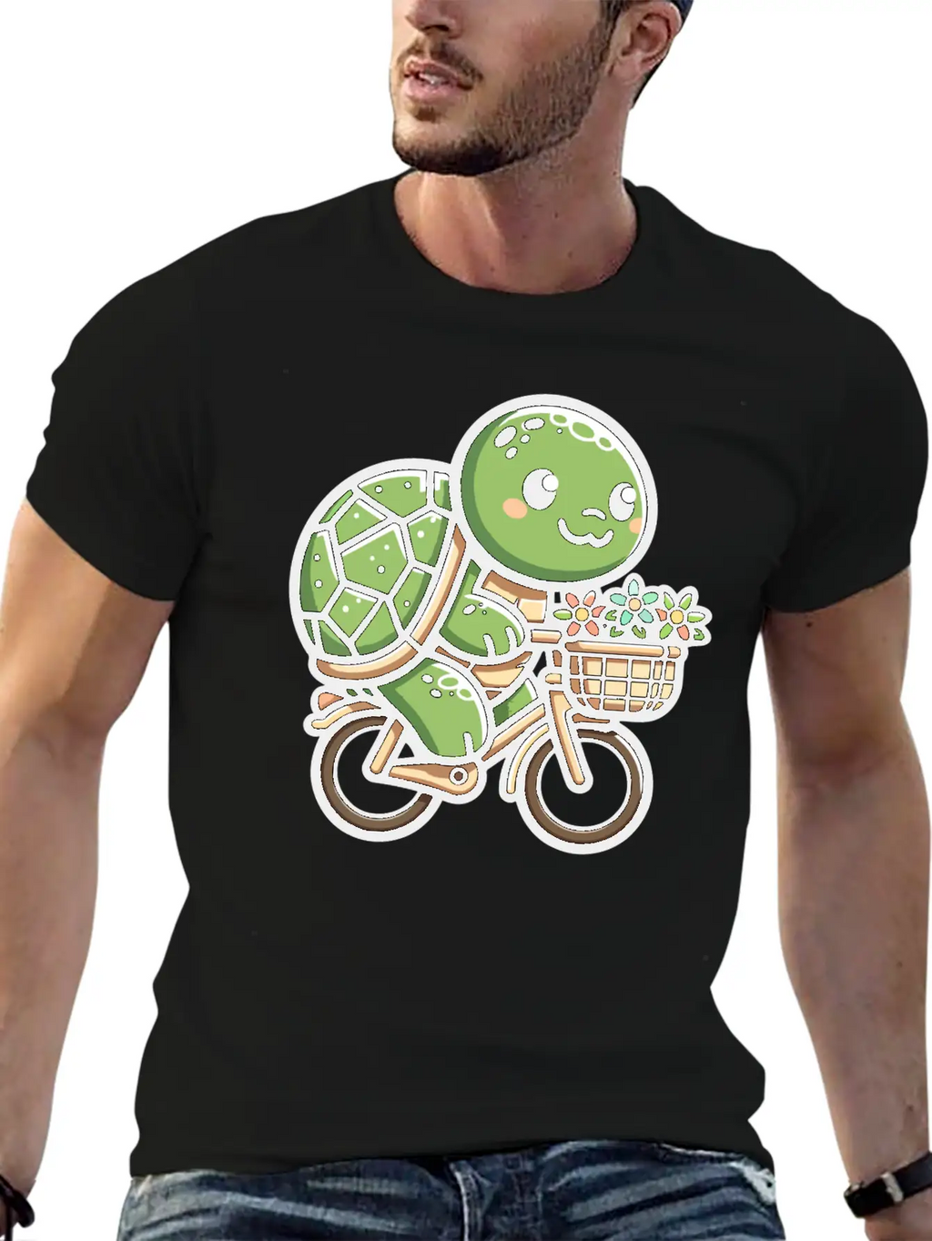 Pedaling Petals: Turtle's Flower Delivery Essential Cotton Tee For Daily Outfits – Unisex Style