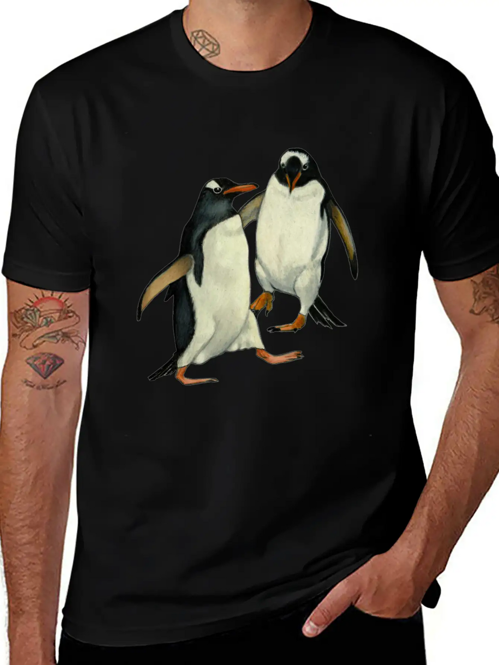 Penguin Couple Dancing Wildlife Art Essential Cotton Tee For Daily Outfits – Unisex Style