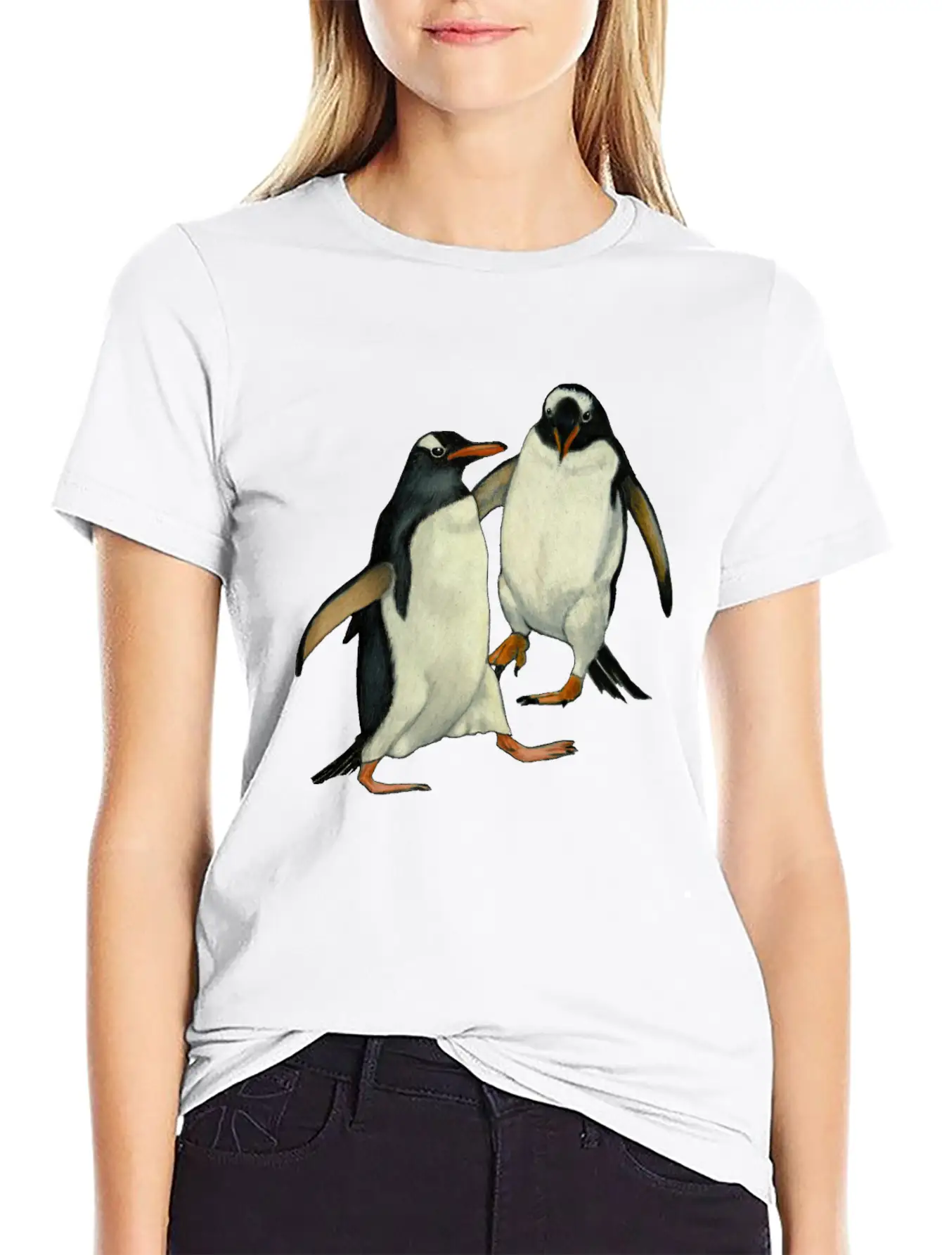 Penguin Couple Dancing Wildlife Art Essential Cotton Tee For Daily Outfits – Unisex Style