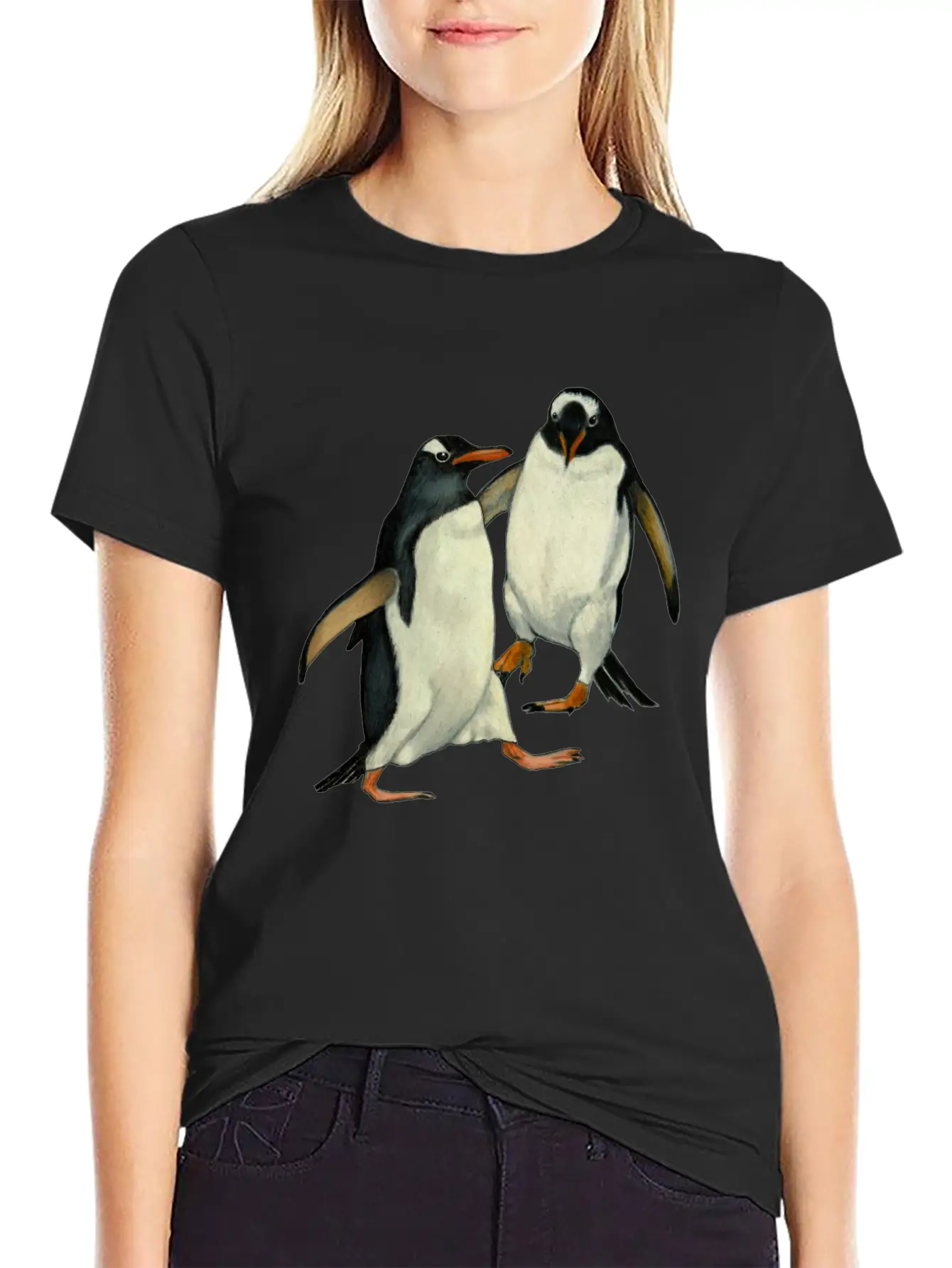 Penguin Couple Dancing Wildlife Art Essential Cotton Tee For Daily Outfits – Unisex Style