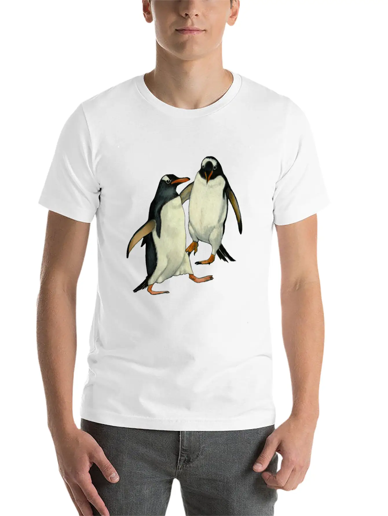 Penguin Couple Dancing Wildlife Art Essential Cotton Tee For Daily Outfits – Unisex Style