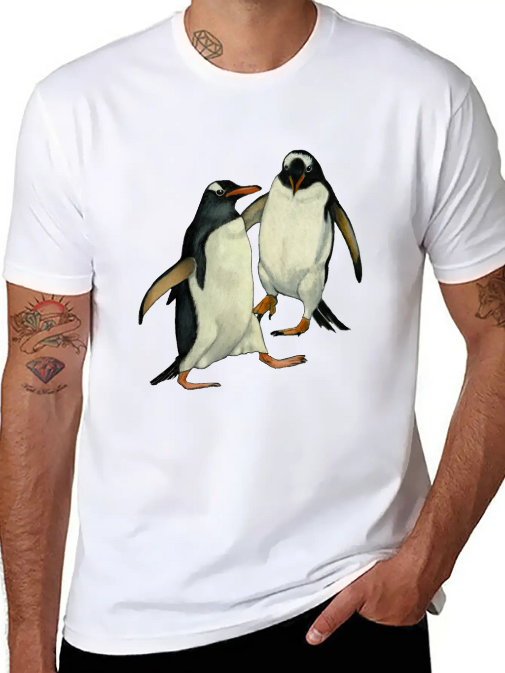 Penguin Couple Dancing Wildlife Art Essential Cotton Tee For Daily Outfits – Unisex Style