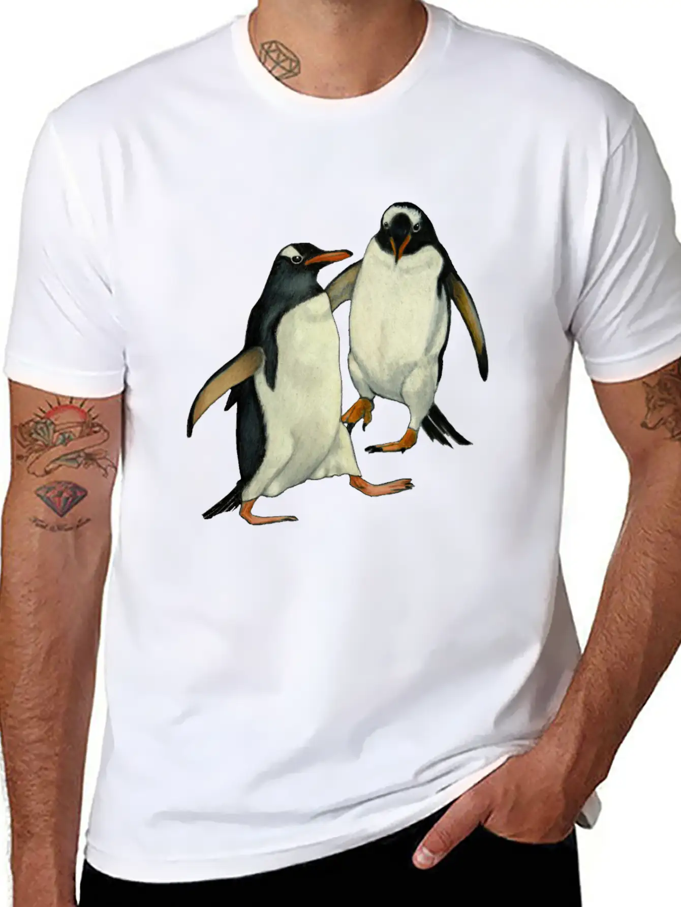 Penguin Couple Dancing Wildlife Art Essential Cotton Tee For Daily Outfits – Unisex Style