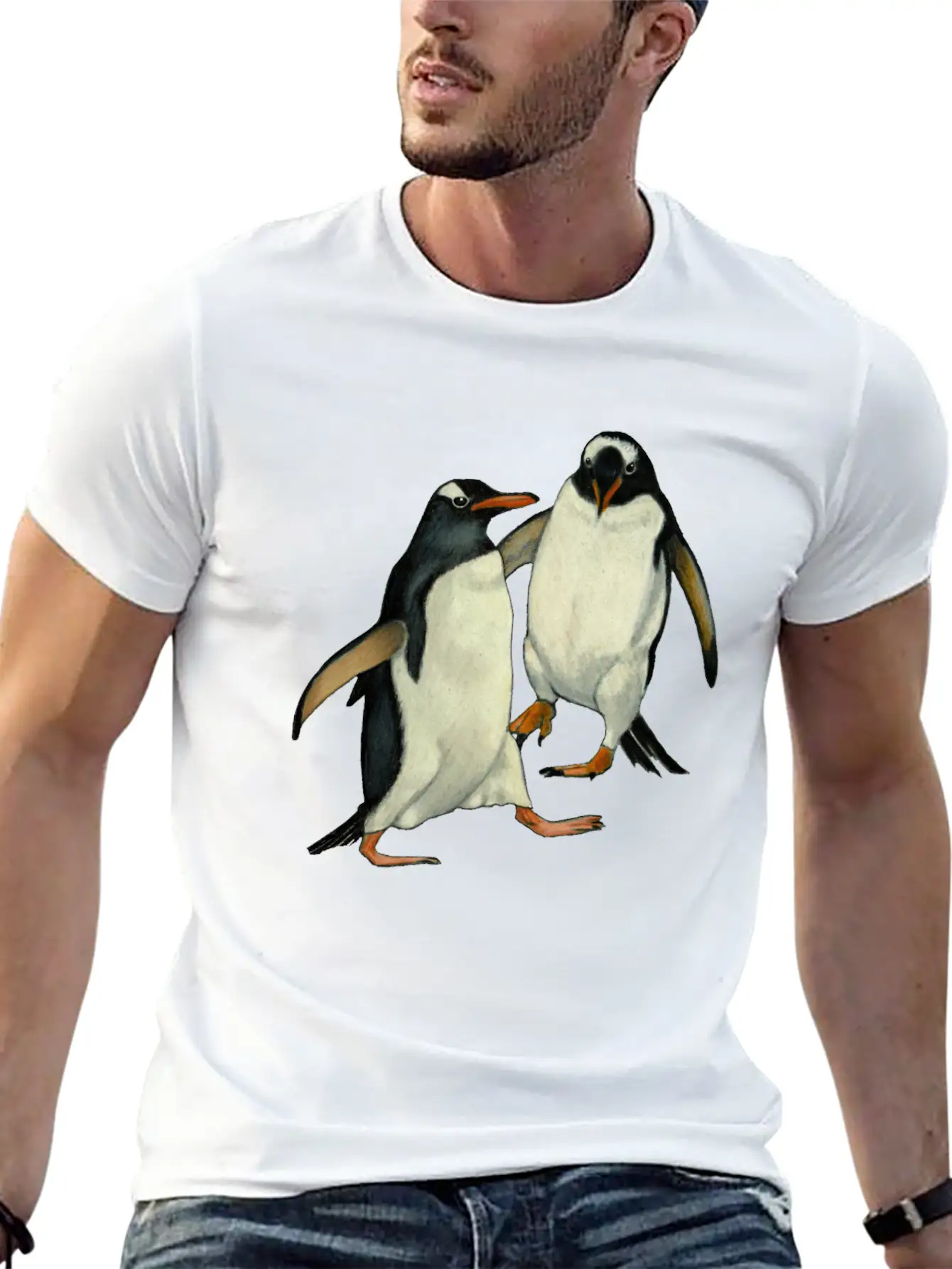 Penguin Couple Dancing Wildlife Art Essential Cotton Tee For Daily Outfits – Unisex Style