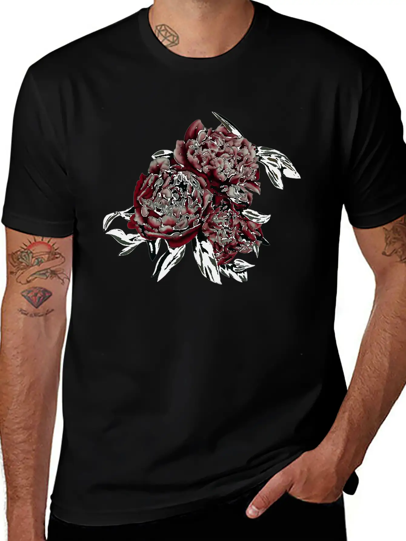 Peonies In The Dark Stylish Everyday T-Shirt – Unisex Basic Cotton Tee