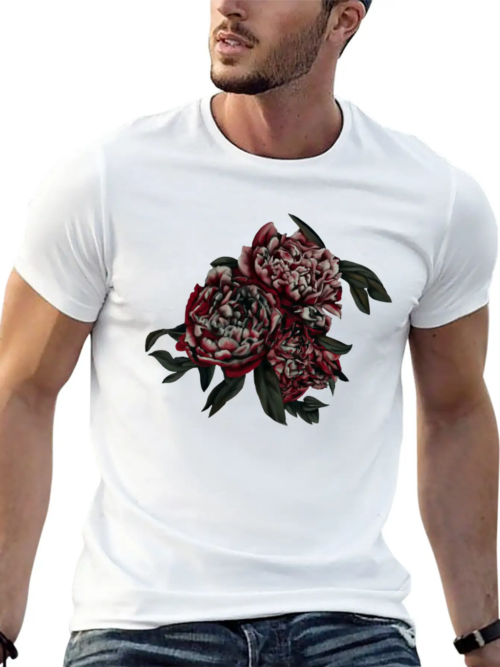 Peonies In The Dark Stylish Everyday T-Shirt – Unisex Basic Cotton Tee