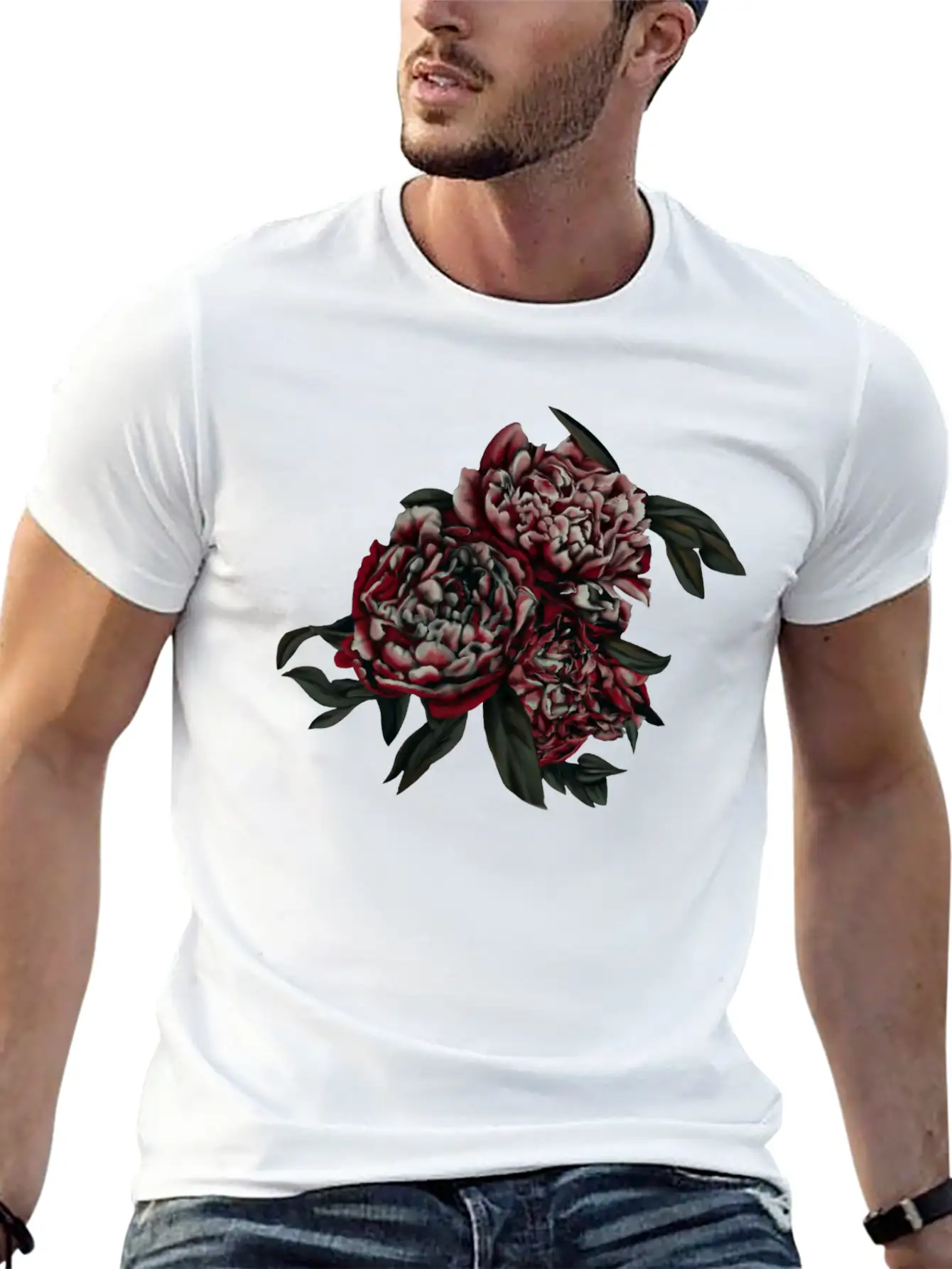 Peonies In The Dark Stylish Everyday T-Shirt – Unisex Basic Cotton Tee