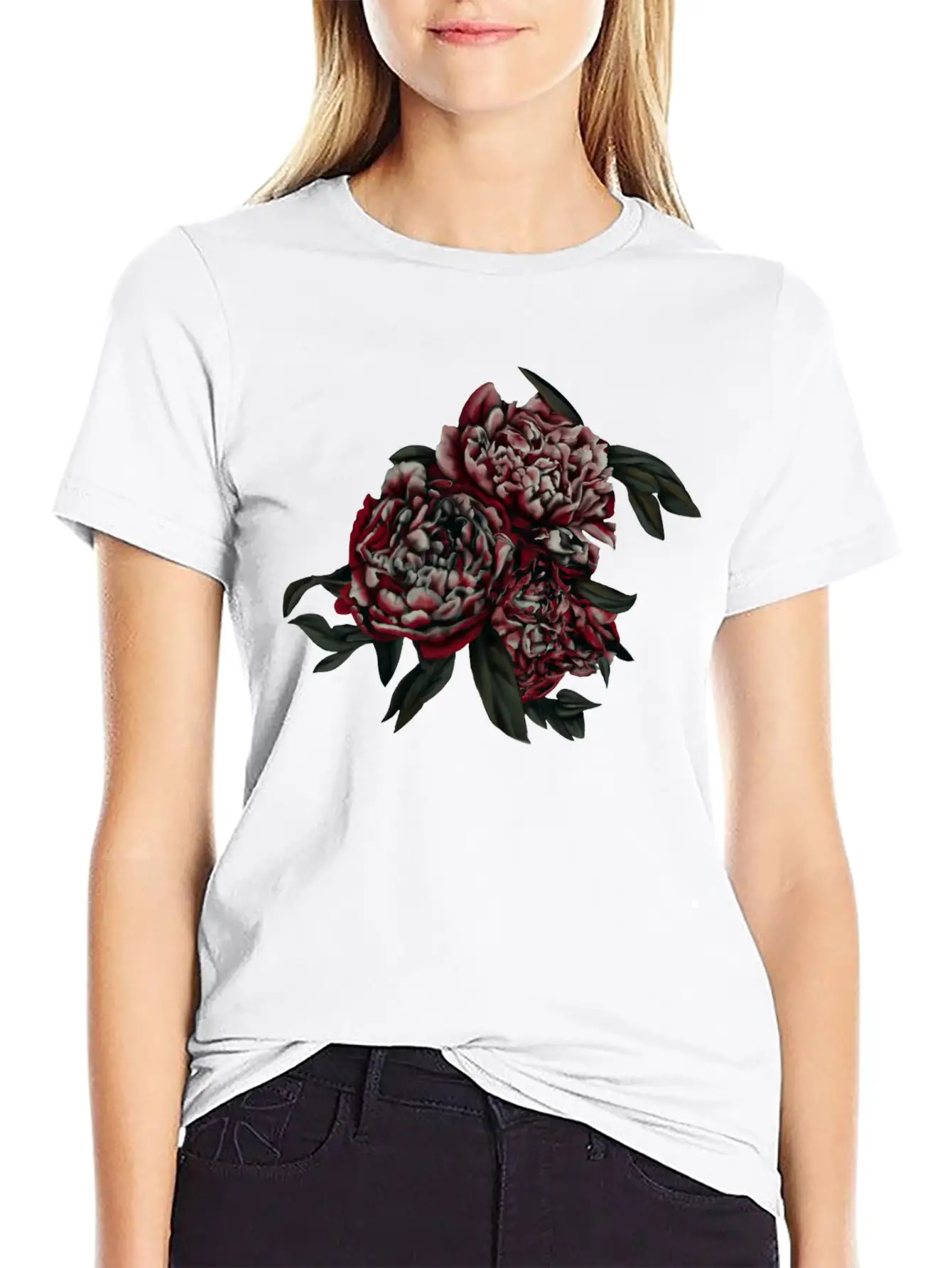 Peonies In The Dark Stylish Everyday T-Shirt – Unisex Basic Cotton Tee