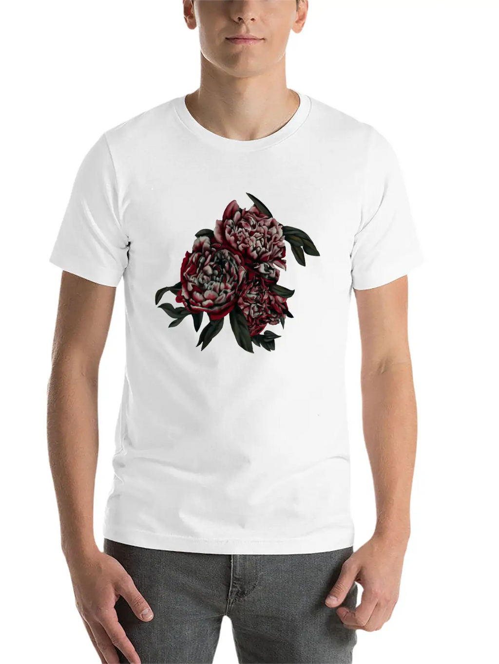 Peonies In The Dark Stylish Everyday T-Shirt – Unisex Basic Cotton Tee