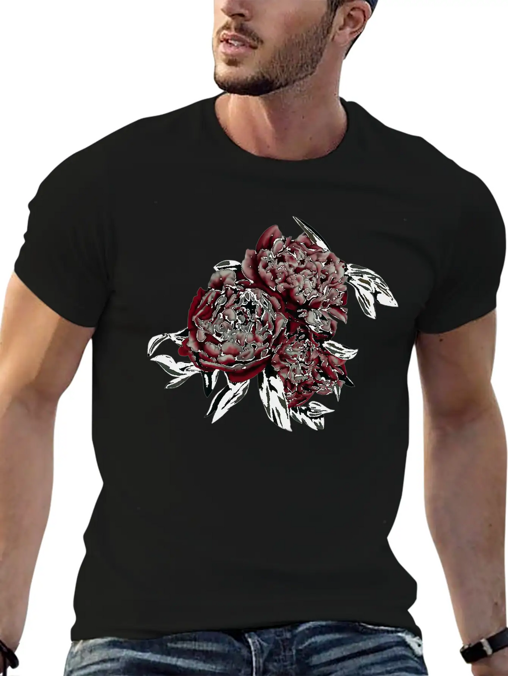 Peonies In The Dark Stylish Everyday T-Shirt – Unisex Basic Cotton Tee