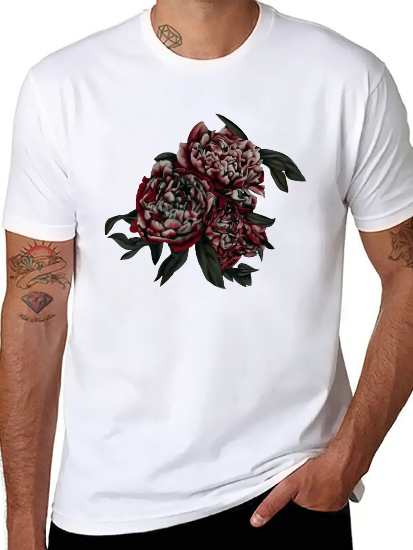 Peonies In The Dark Stylish Everyday T-Shirt – Unisex Basic Cotton Tee