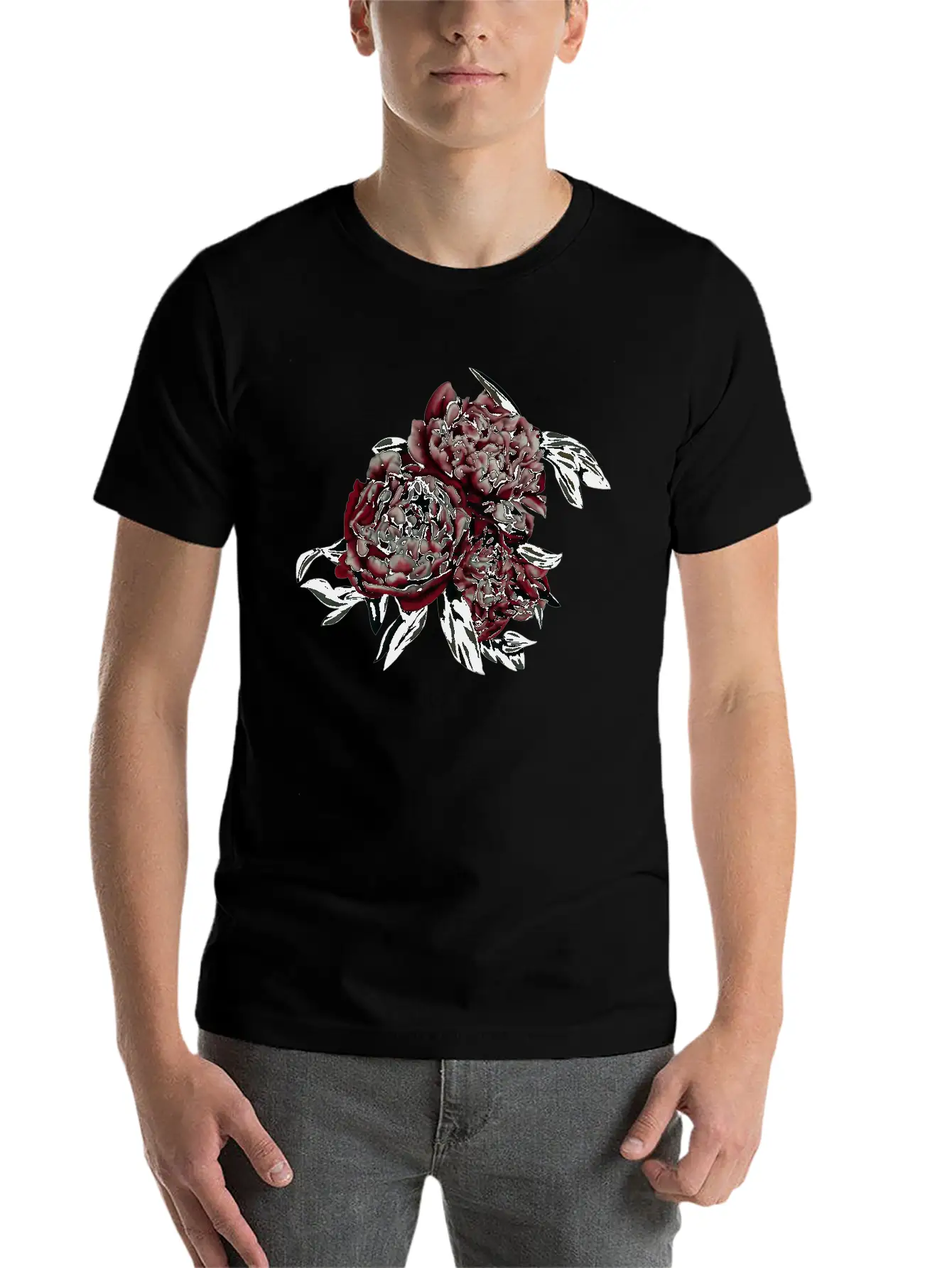 Peonies In The Dark Stylish Everyday T-Shirt – Unisex Basic Cotton Tee