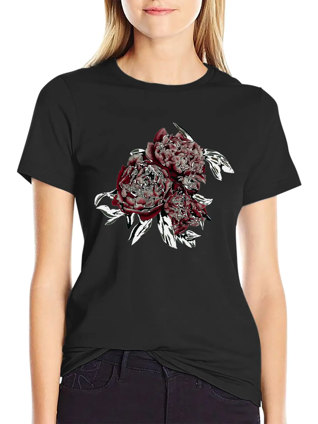 Peonies In The Dark Stylish Everyday T-Shirt – Unisex Basic Cotton Tee