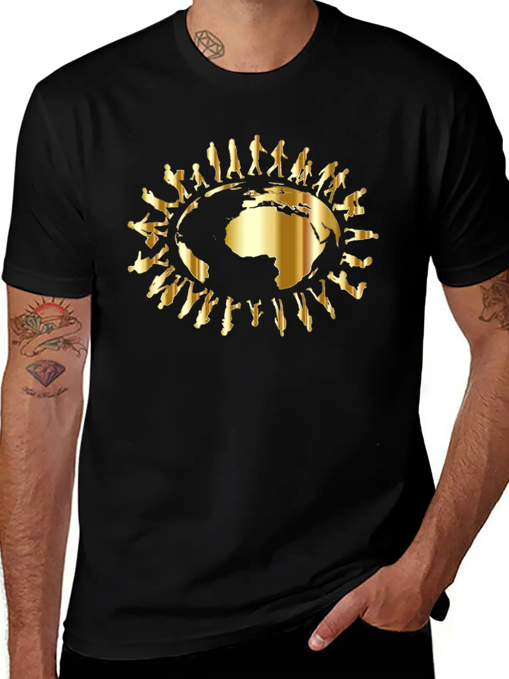 People Circling Around The Earth Gold Essential Cotton Tee For Daily Outfits – Unisex Style