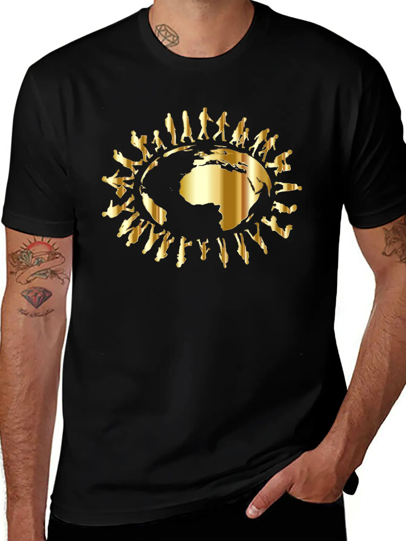 People Circling Around The Earth Gold Essential Cotton Tee For Daily Outfits – Unisex Style