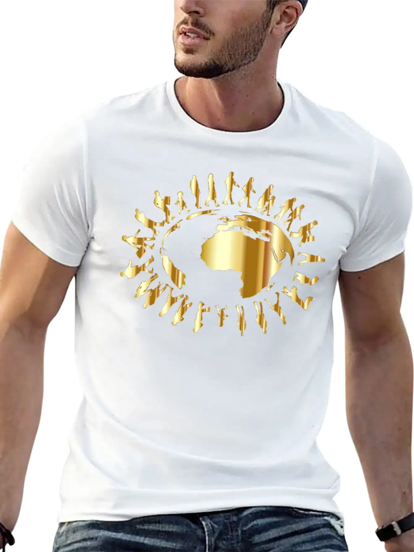 People Circling Around The Earth Gold Essential Cotton Tee For Daily Outfits – Unisex Style