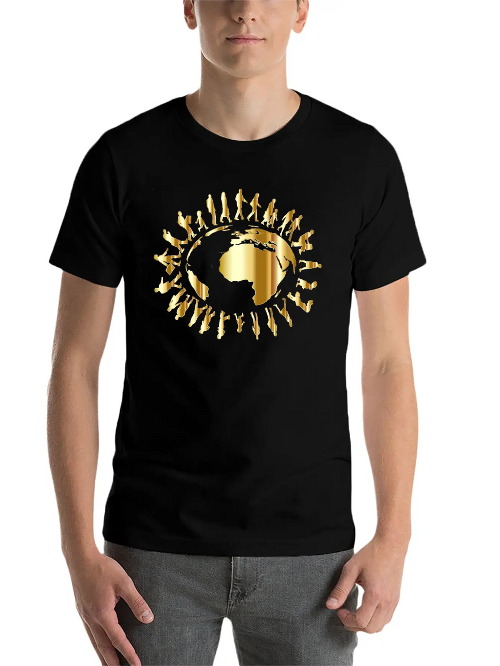 People Circling Around The Earth Gold Essential Cotton Tee For Daily Outfits – Unisex Style