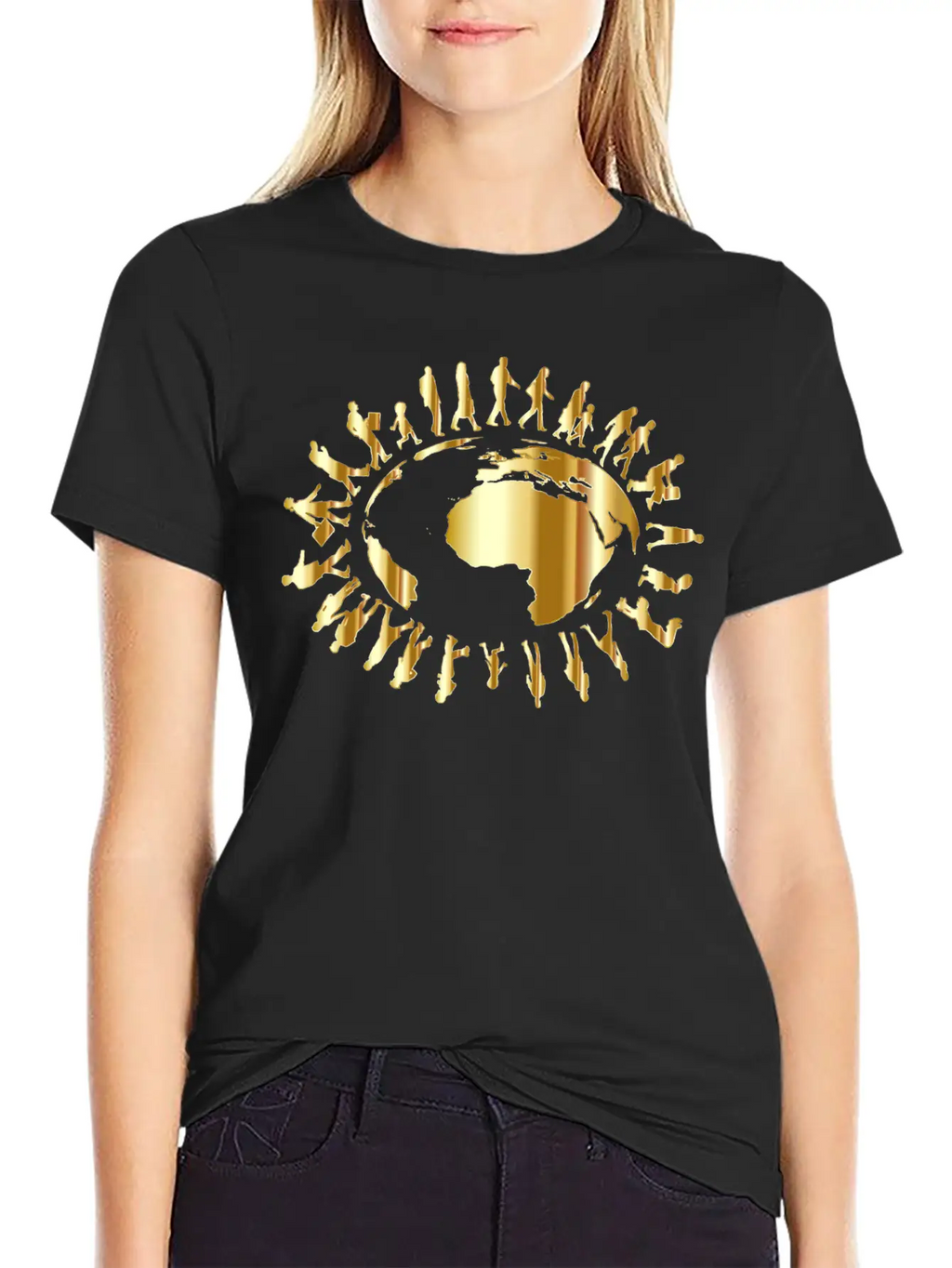 People Circling Around The Earth Gold Essential Cotton Tee For Daily Outfits – Unisex Style