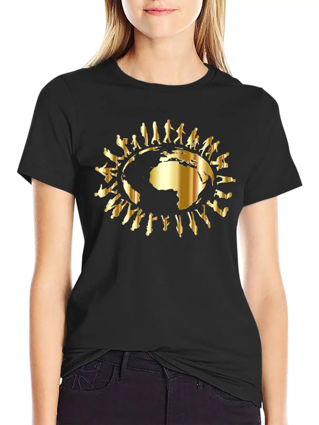 People Circling Around The Earth Gold Essential Cotton Tee For Daily Outfits – Unisex Style