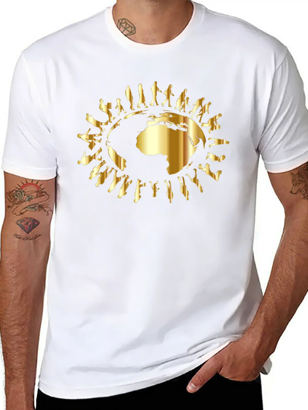 People Circling Around The Earth Gold Essential Cotton Tee For Daily Outfits – Unisex Style