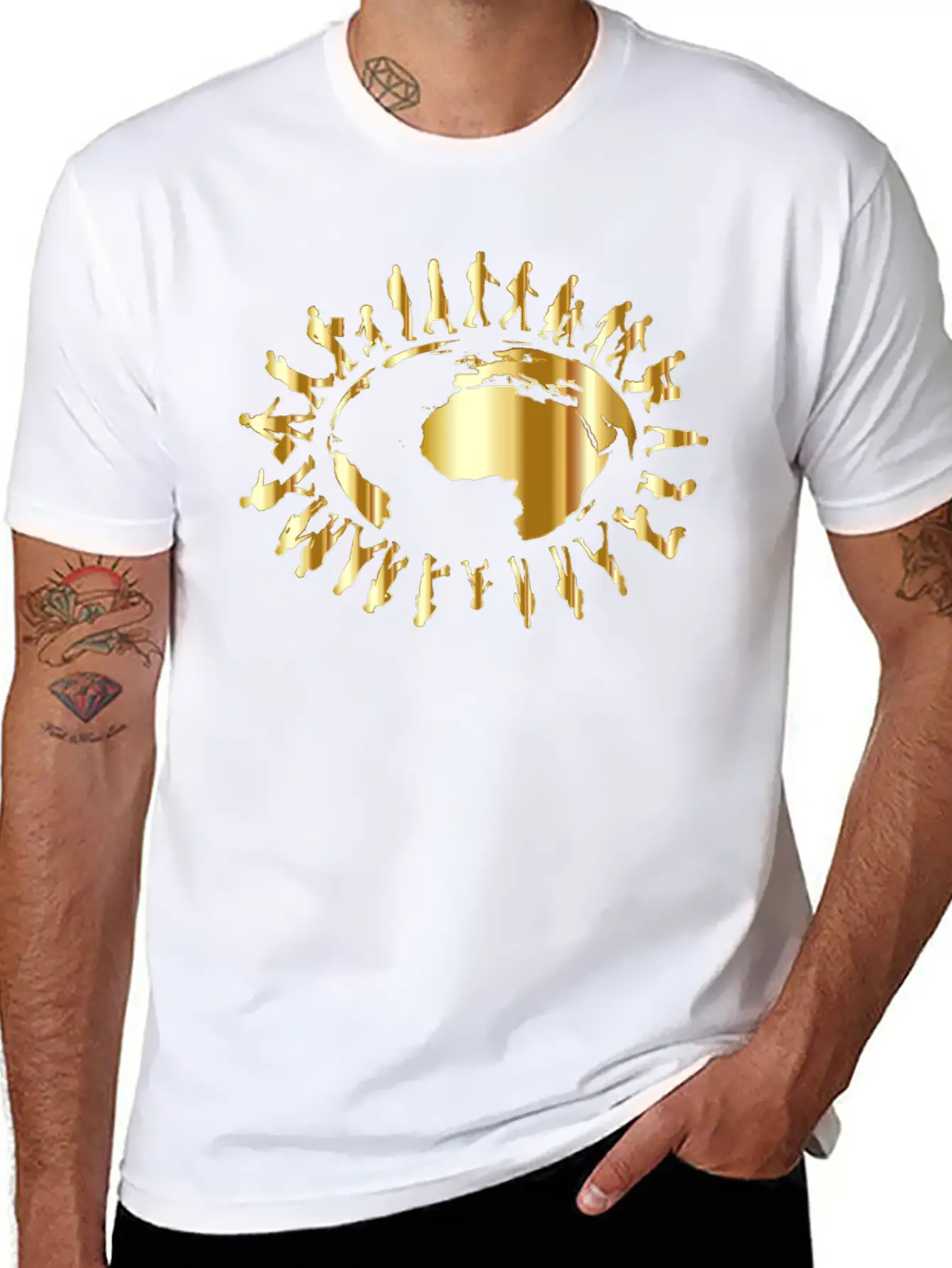 People Circling Around The Earth Gold Essential Cotton Tee For Daily Outfits – Unisex Style