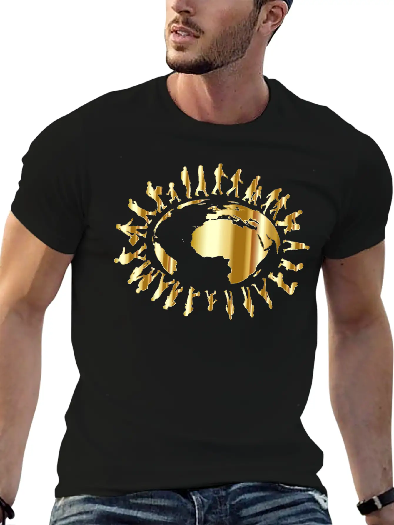 People Circling Around The Earth Gold Essential Cotton Tee For Daily Outfits – Unisex Style
