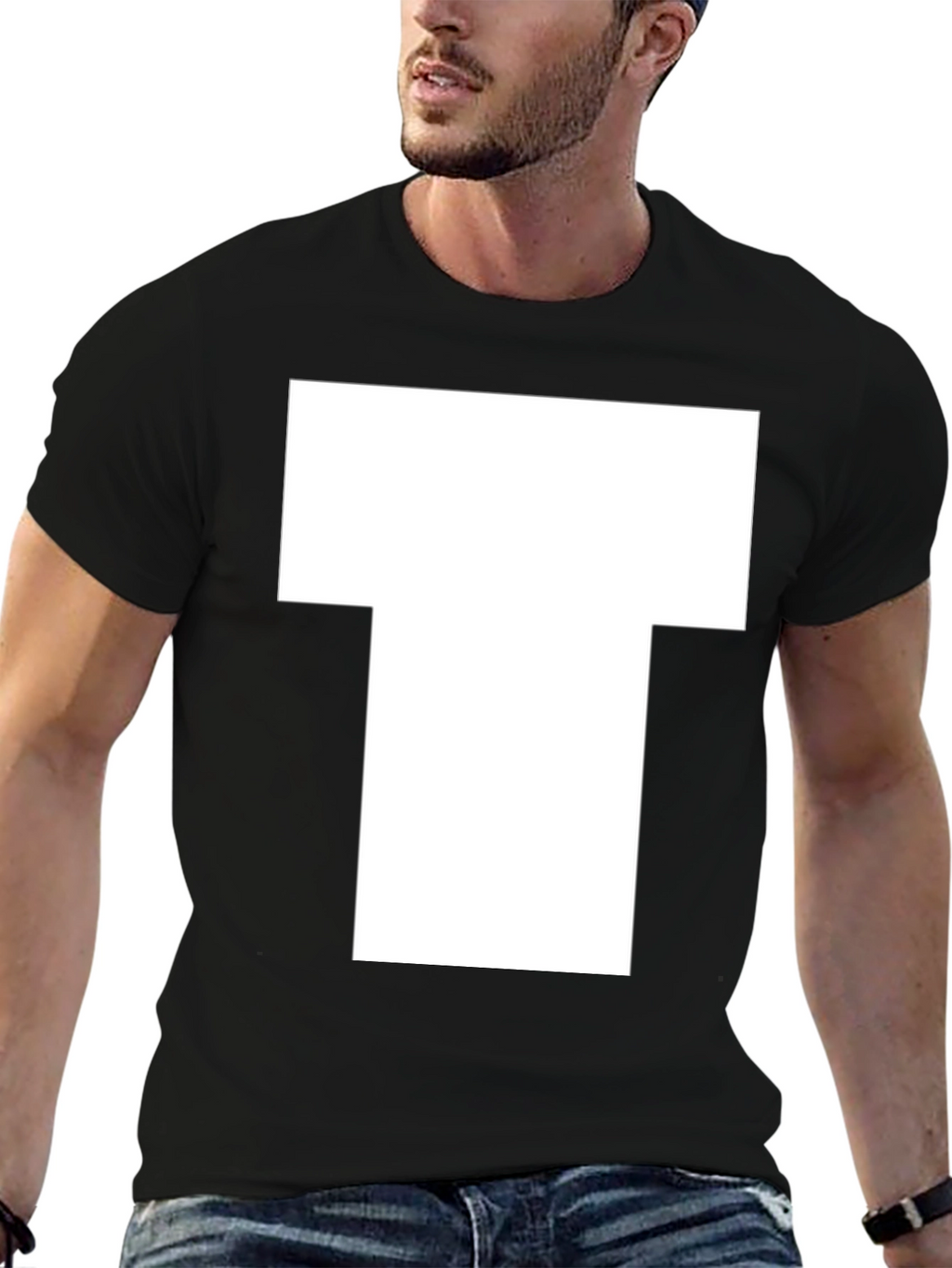 White Block T Graphic Black T-Shirt