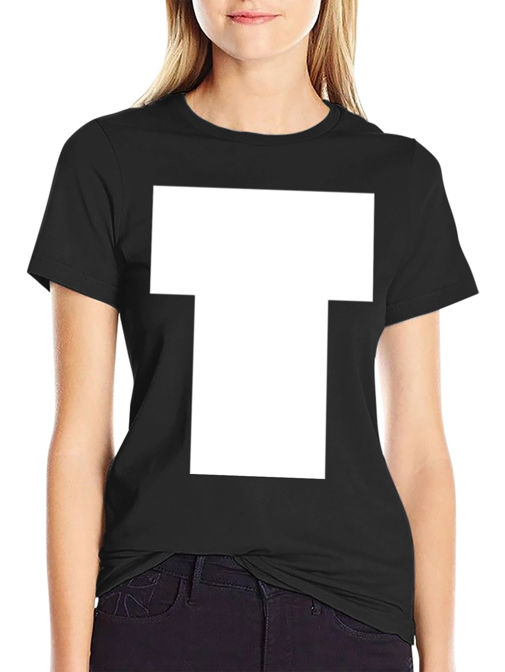 White Block T Graphic Black T-Shirt
