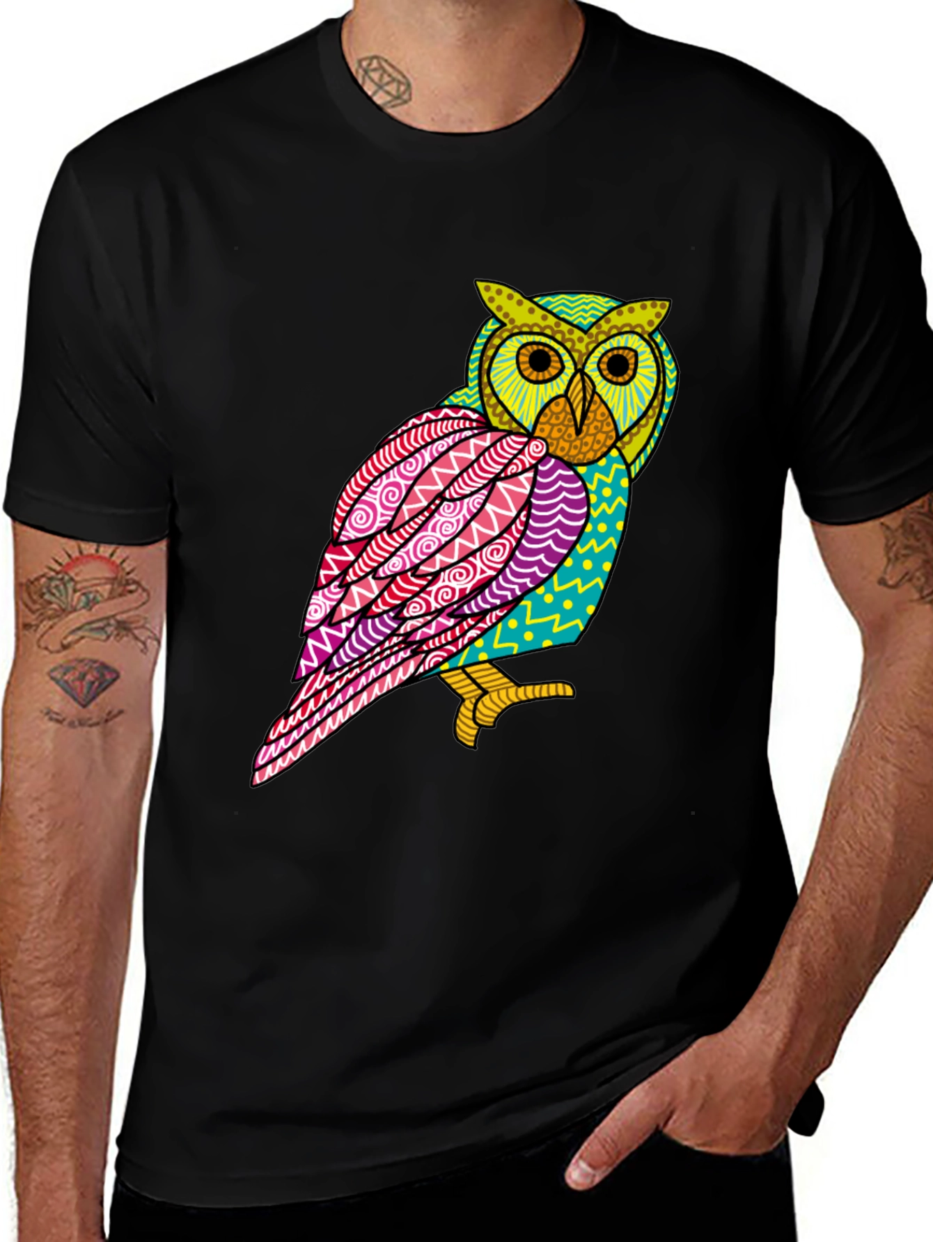 Abstract Owl Graphic Tee - Mens Black T-Shirt