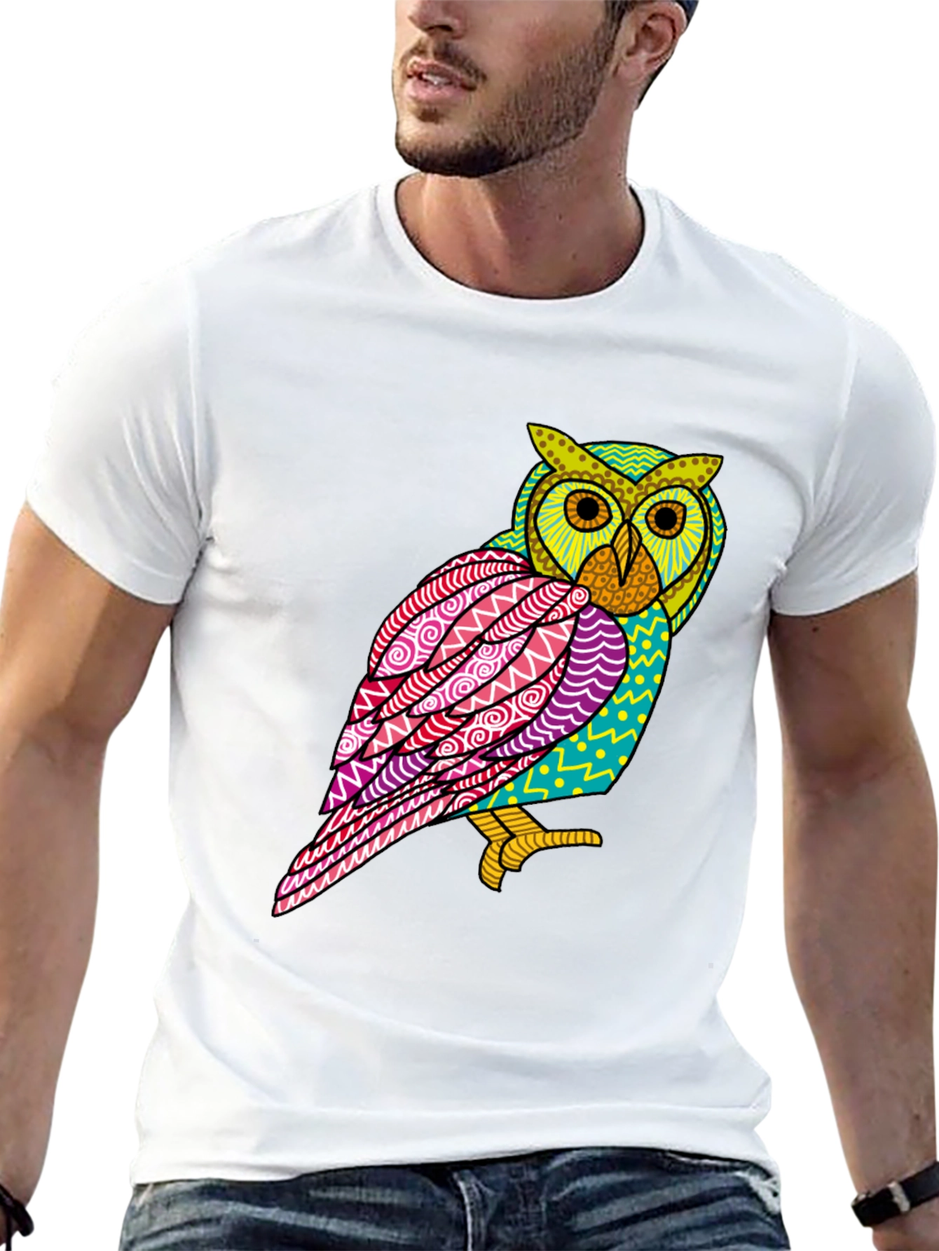 Abstract Owl Graphic Tee - Mens Black T-Shirt