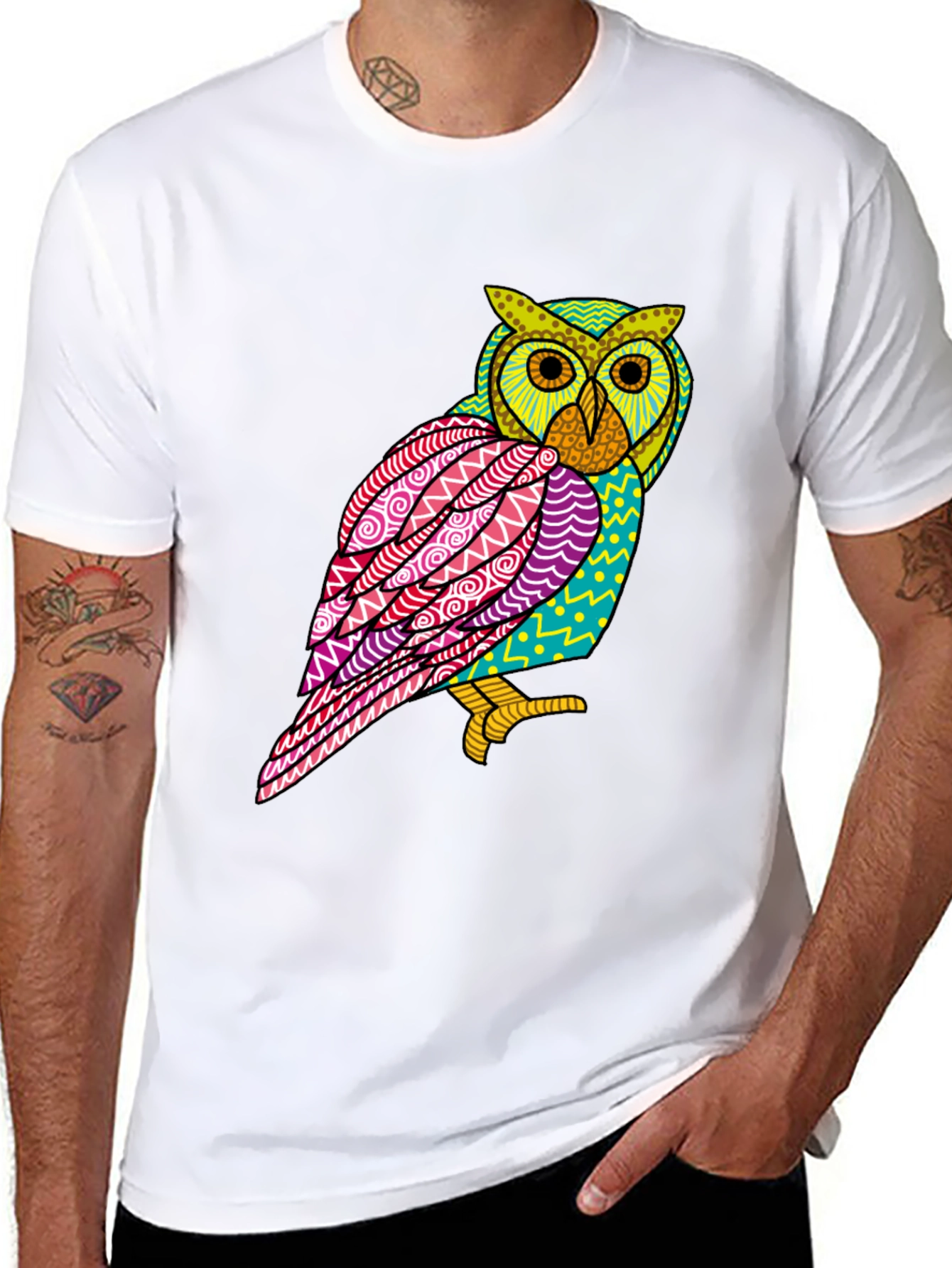 Abstract Owl Graphic Tee - Mens Black T-Shirt