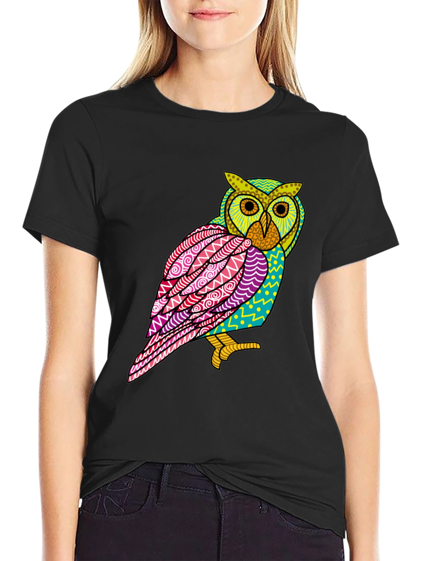 Abstract Owl Graphic Tee - Mens Black T-Shirt