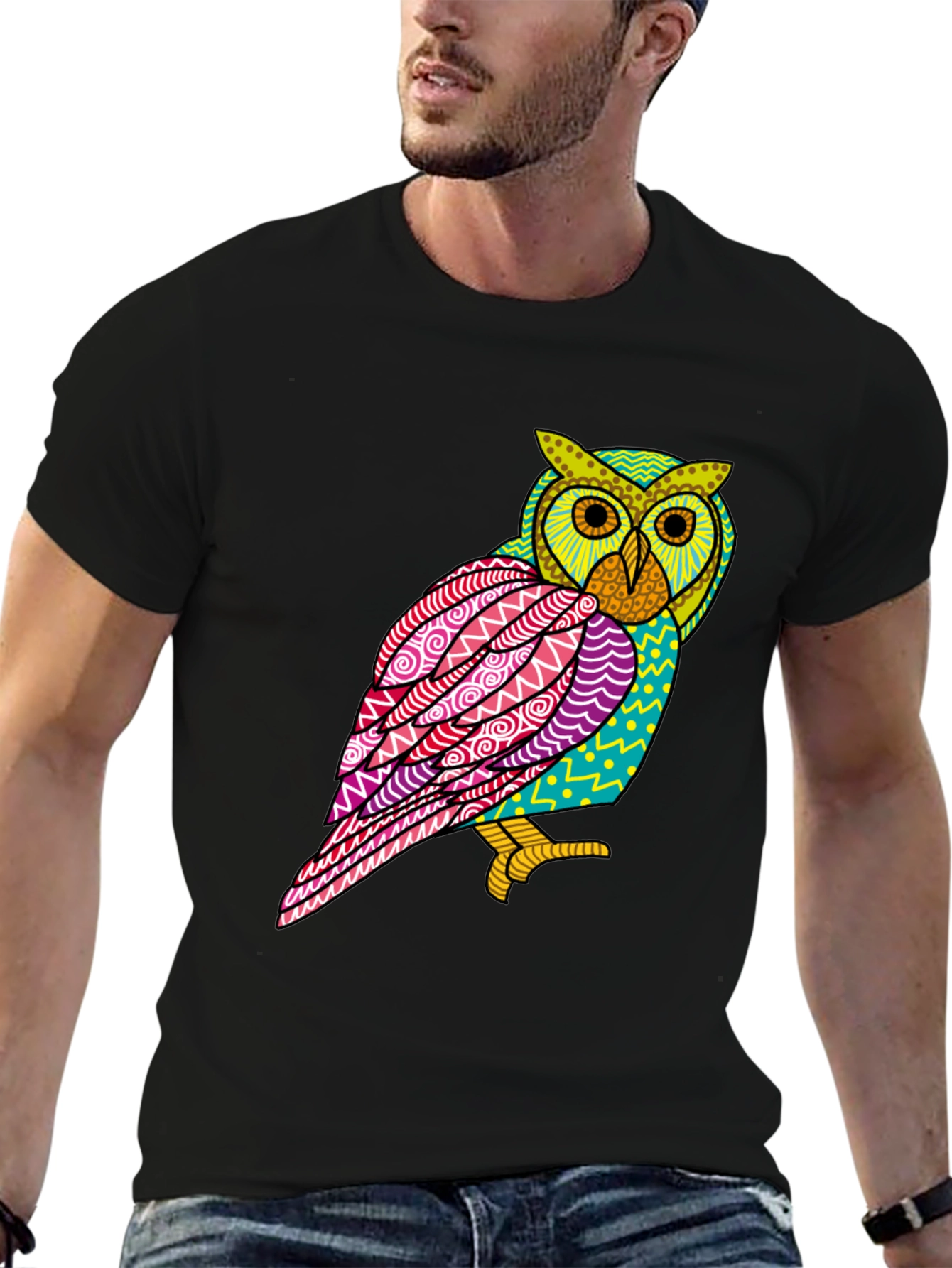 Abstract Owl Graphic Tee - Mens Black T-Shirt