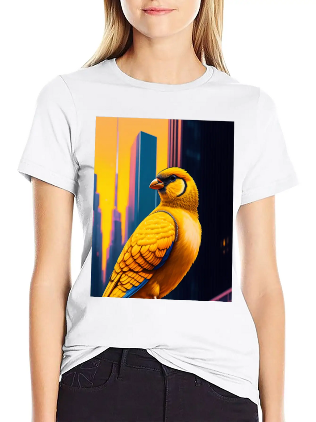 Photo Of Of A Huge Gold Finch Bird In A Fusion Cit Classic Fit Graphic Tee For Daily Comfort – Unisex Cotton Shirt