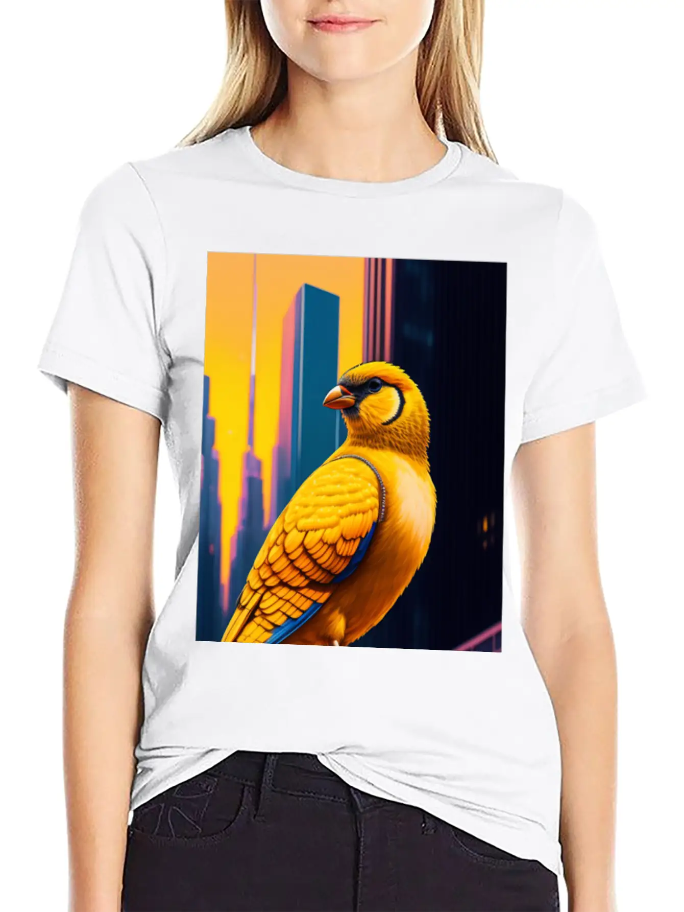 Photo Of Of A Huge Gold Finch Bird In A Fusion Cit Classic Fit Graphic Tee For Daily Comfort – Unisex Cotton Shirt