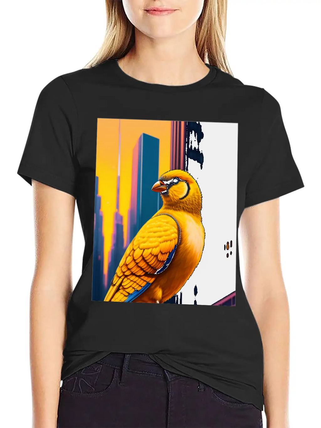 Photo Of Of A Huge Gold Finch Bird In A Fusion Cit Classic Fit Graphic Tee For Daily Comfort – Unisex Cotton Shirt