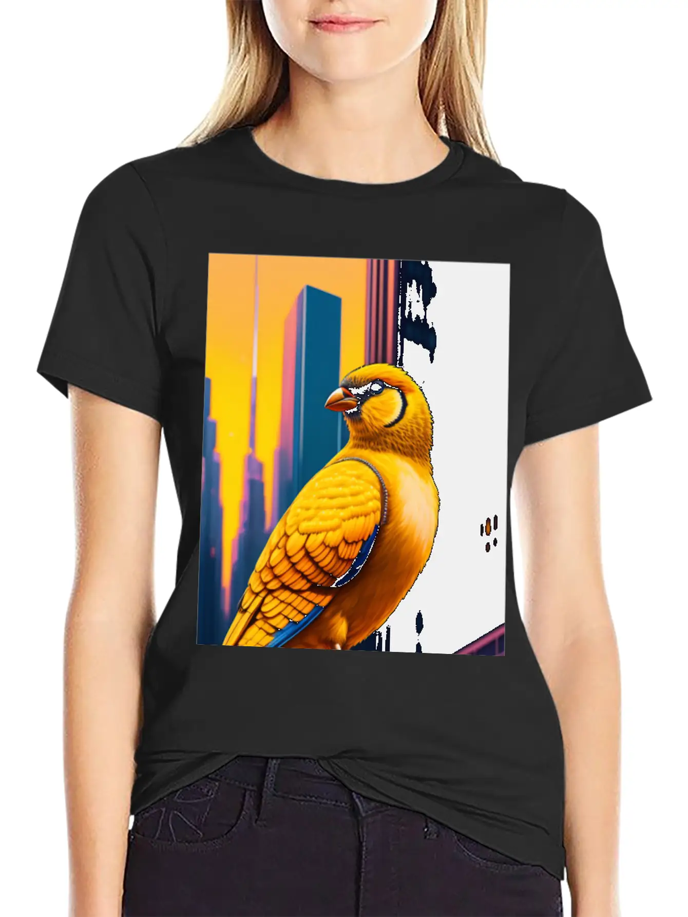 Photo Of Of A Huge Gold Finch Bird In A Fusion Cit Classic Fit Graphic Tee For Daily Comfort – Unisex Cotton Shirt