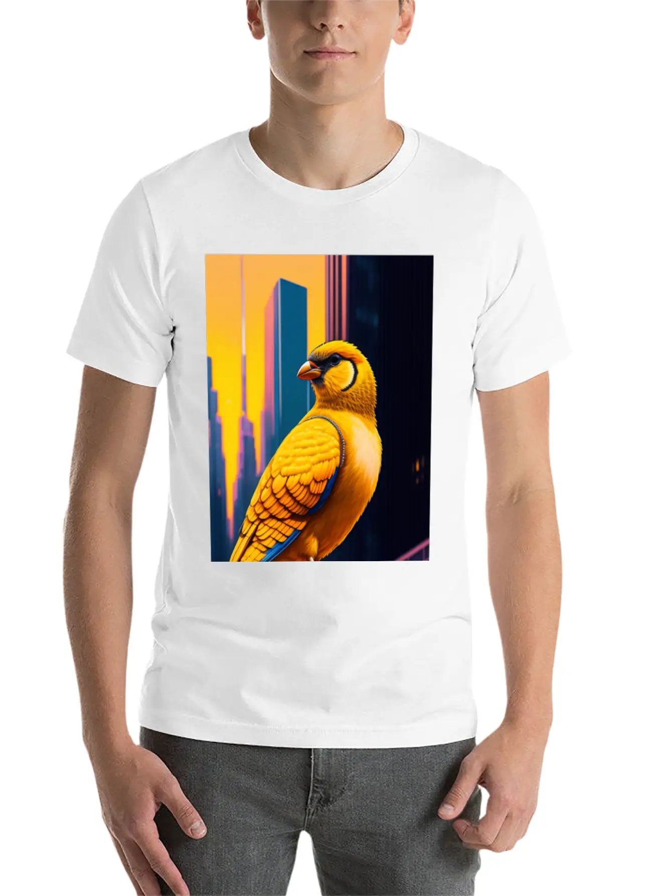 Photo Of Of A Huge Gold Finch Bird In A Fusion Cit Classic Fit Graphic Tee For Daily Comfort – Unisex Cotton Shirt