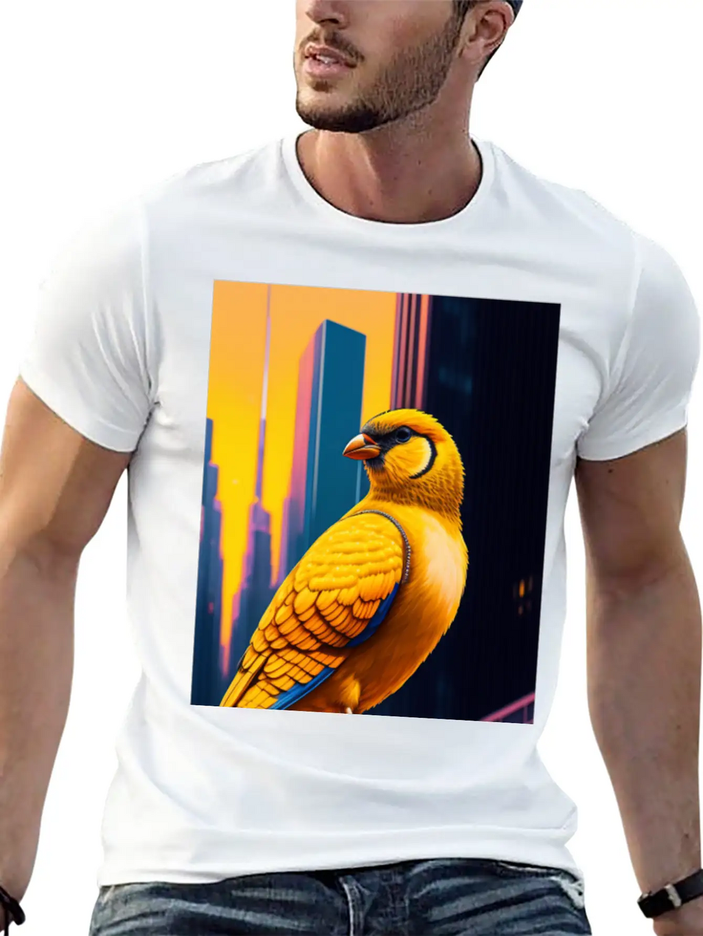 Photo Of Of A Huge Gold Finch Bird In A Fusion Cit Classic Fit Graphic Tee For Daily Comfort – Unisex Cotton Shirt