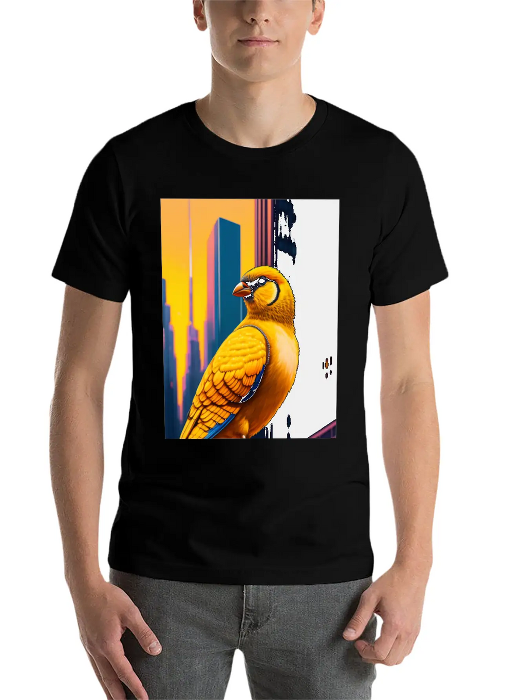 Photo Of Of A Huge Gold Finch Bird In A Fusion Cit Classic Fit Graphic Tee For Daily Comfort – Unisex Cotton Shirt